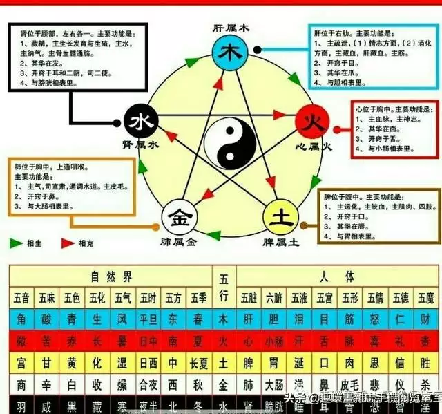 金木水火土五行对照表，五行八卦图金木水火土