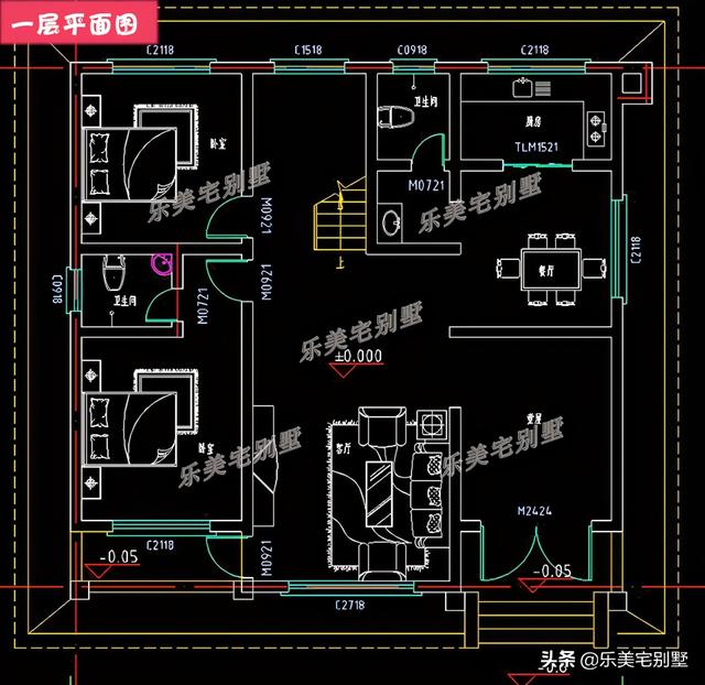 7套农村二层别墅房屋设计图，双露台+卧室套间，风水布局好