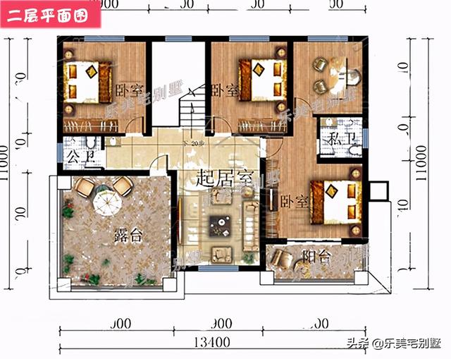 7套农村二层别墅房屋设计图，双露台+卧室套间，风水布局好