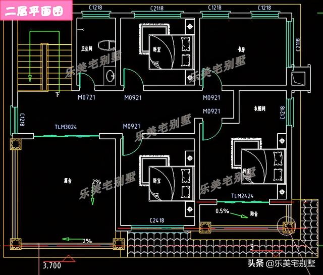 7套农村二层别墅房屋设计图，双露台+卧室套间，风水布局好