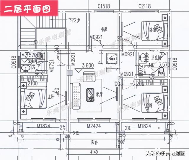 7套农村二层别墅房屋设计图，双露台+卧室套间，风水布局好