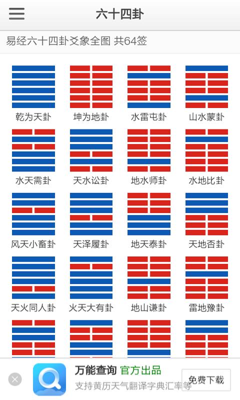 周易64，64卦卦辞完整解释表