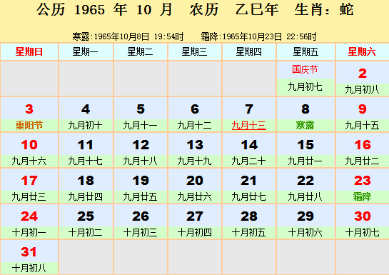 1965年10月10日八字算命 八字测算免费排命盘